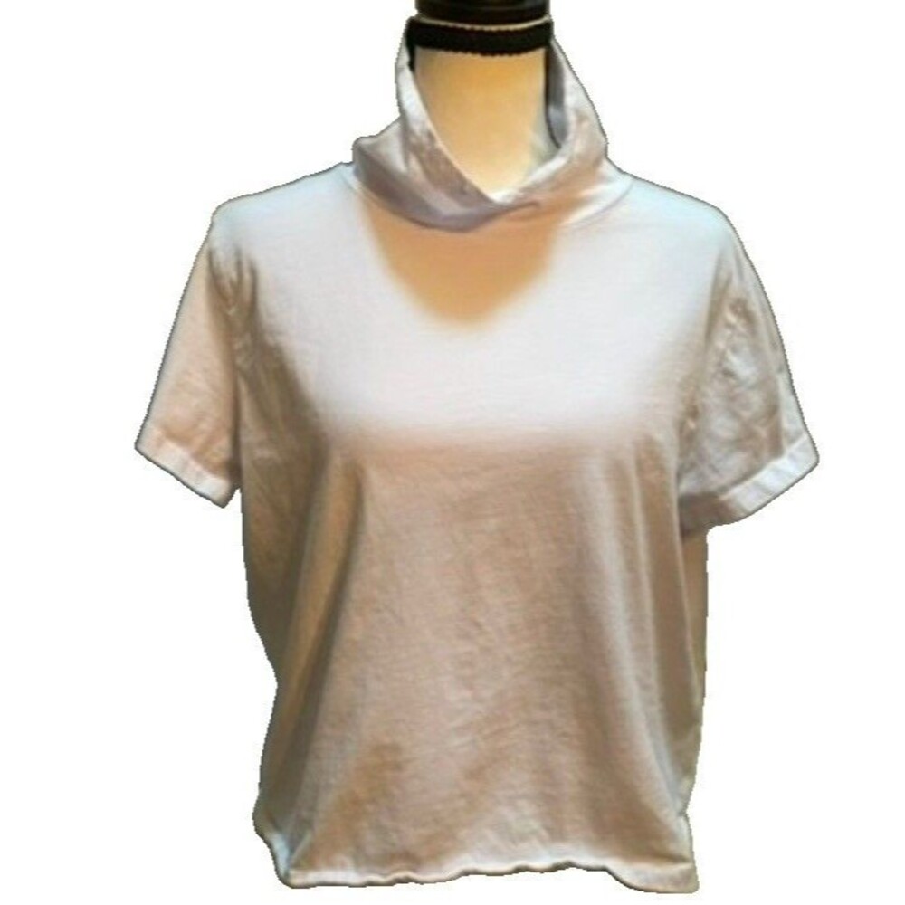 SIMONETT White Mock Neck Turtleneck Short Sleeve Top Minimalist Size M/L Clean